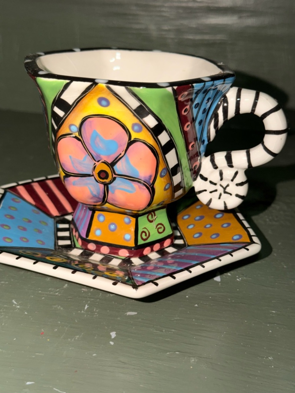 Studio Designworks Hand Painted Hexagonal Cup & Saucer